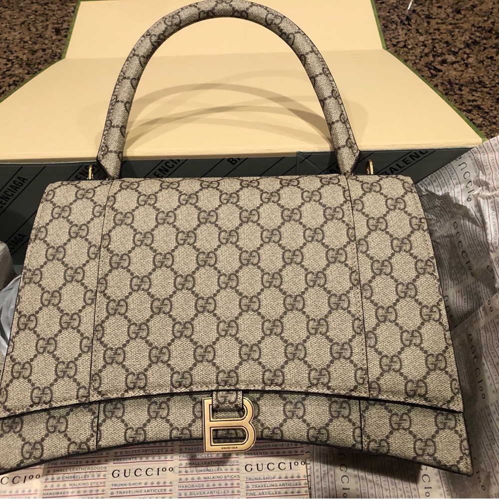 Gucci x Balenciaga Beige GG Supreme Bag with Gold 'B' Hardware